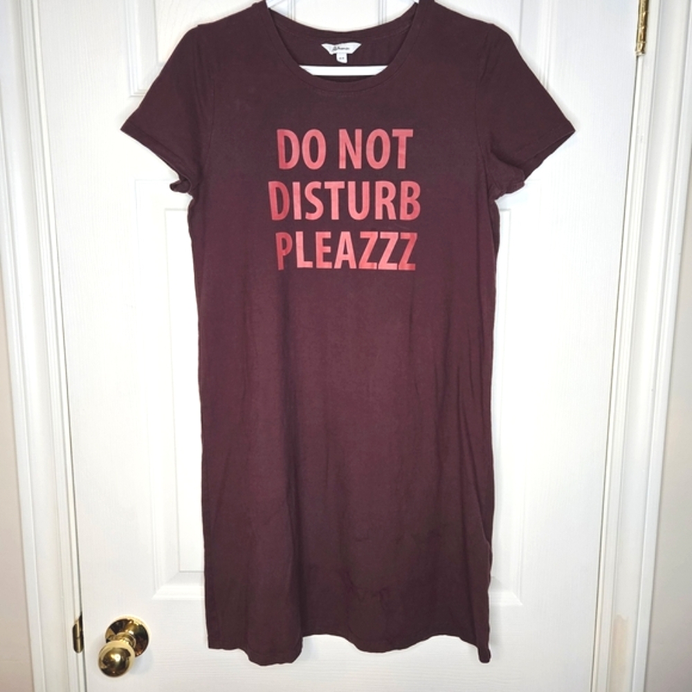 Reitmans Women's 'Do Not Disturb Pleazzz' Sleep Shirt Size M Burgundy Pink